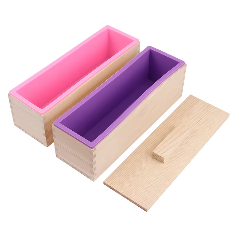 Soap Making Kit For Beginners - 1200ml長方形シリコン石鹸型 木製蓋付きボックス DIY手作り石鹸型 ムースケーキ トーストパン ベーキングモールドツール