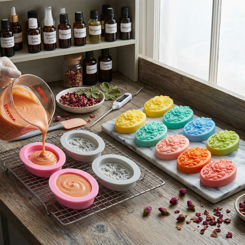 花の形をしたシリコンモールド4個、簡単に型抜きでき、再利用可 - Soap Making Instructions のレビューと価格